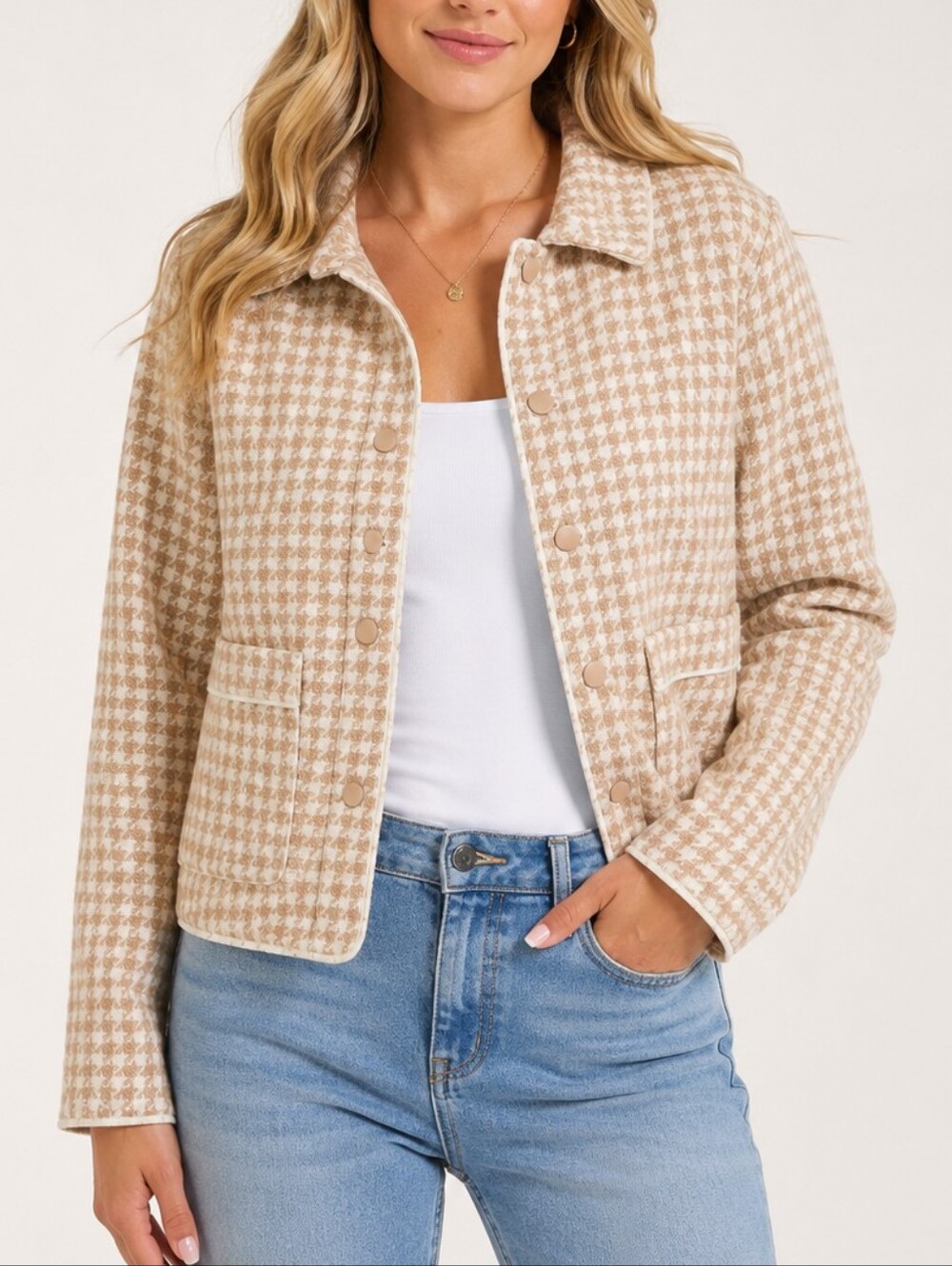 Dolan Anthropologie Tan Cream Herringbone Jacket Women's Small Tweed